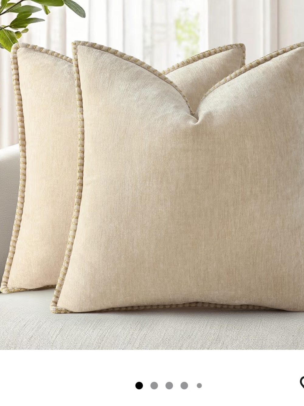 Beige Chenille Throw Pillow Covers - Set of 2 size 18”